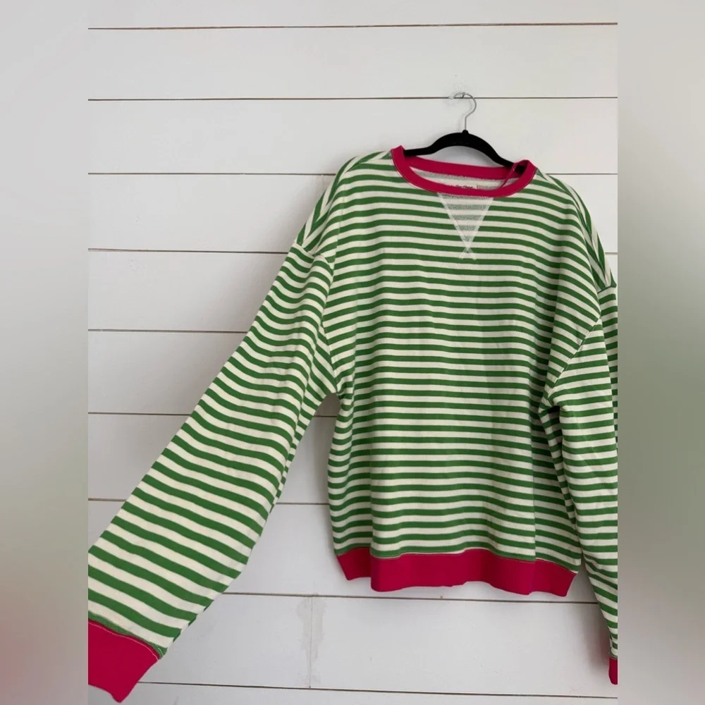 NWOT free people Classic Striped Oversized Crewneck - Picture 5 of 11